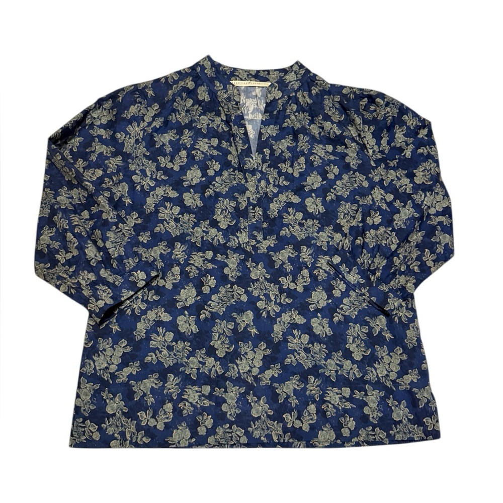 Peruvian Connection Navy Blue Rose 3/4 Sleeve Blouse Size Small - Picture 2 of 7